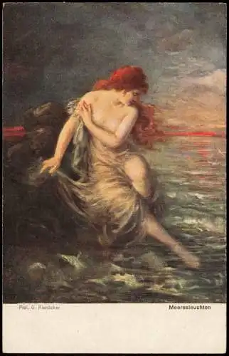 Ansichtskarte  Künstlerkarte Erotik Frau "Meeresleuchten" 1915