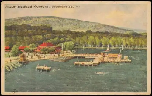 Postcard Komotau Chomutov Künstlerkarte Alaun-Seebad 1932