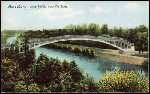 Ansichtskarte Merseburg Neue Brücke über die Saale. 1912