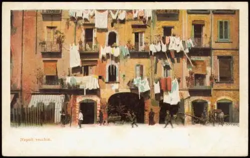 Cartoline Neapel Napoli vecchia. Gebäude Wäsche 1911