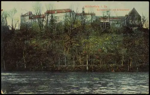 Ansichtskarte Wildenfels (Erzgebirge) Schlossansicht mit Schlossteich 1910