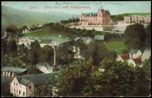 Ansichtskarte Greiz Blick nach der Krankenhaus. 1909