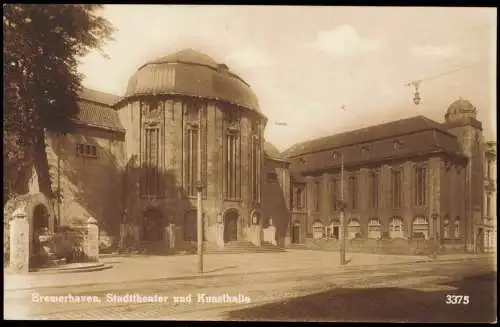 Ansichtskarte Bremerhaven Stadttheater und Kunsthalle - Straßenpartie 1928