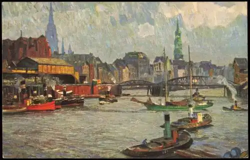 Ansichtskarte Hamburg Innenhafen am Baumwall - Künstlerkarte 1929