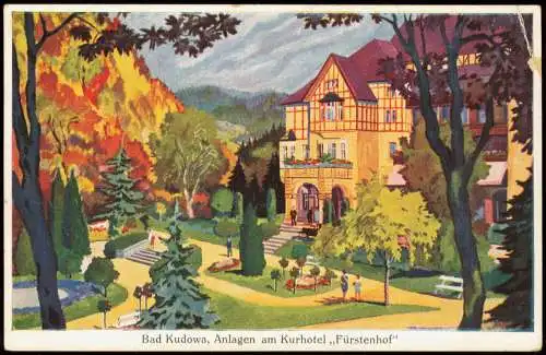 Postcard Bad Kudowa Kudowa-Zdrój Anlagen am Kurhotel ,,Fürstenhof" 1928