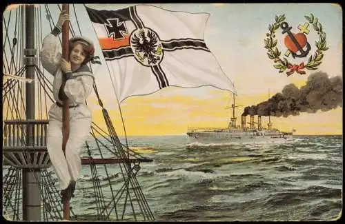 Schiffe/Schifffahrt - Kriegsschiffe (Marine) Frau Patriotika 1906