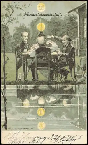 Ansichtskarte  Künstlerkarten Skatspiel Männer Skat Mondlandschaft 1910
