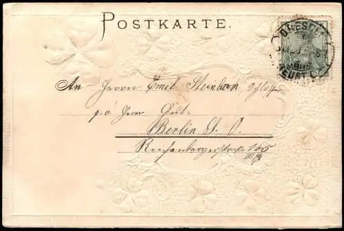 Luck Glück Kleeblätter Marienkäfer Duftkarte Kleeduft 1908 Prägekarte