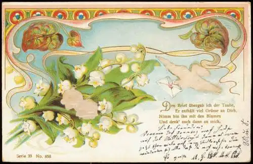 Ansichtskarte  Brieftaube Märzenbecher - Künstlerkarte 1907 Prägekarte