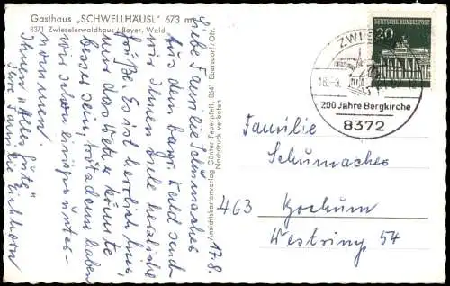 Ansichtskarte Zwiesel Gasthaus SCHWELLHÄUSL" 1963