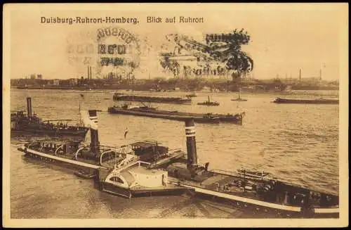 Ansichtskarte Homberg-Duisburg Ruhrort Dampfer Industrieanlagen 1931