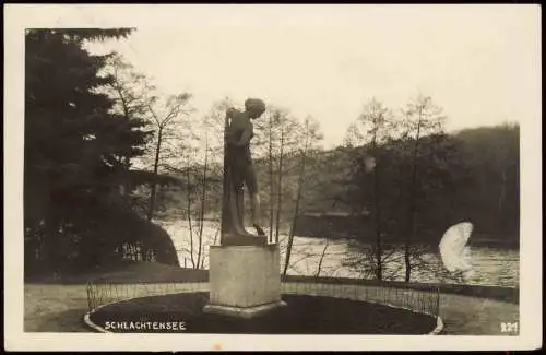 Ansichtskarte Schlachtensee-Berlin Frauenstatue am See 1936