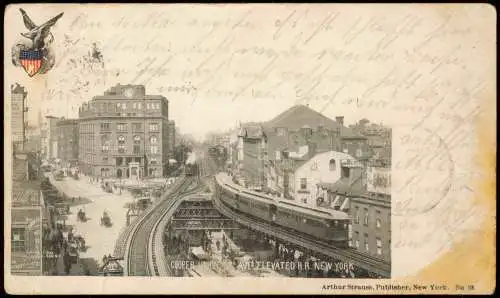 Postcard Manhattan-New York City COOPER UNION 3 AVE ELEVATED R.R. 1900