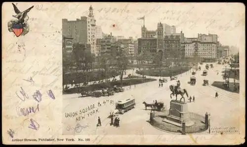 Postcard Manhattan-New York City UNION SQUARE & 4TH AVE 1900