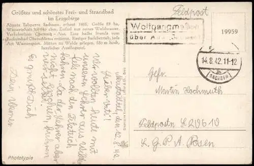 Ansichtskarte Neustädtel-Schneeberg (Erzgebirge) Filzteich, Anlagen 1942