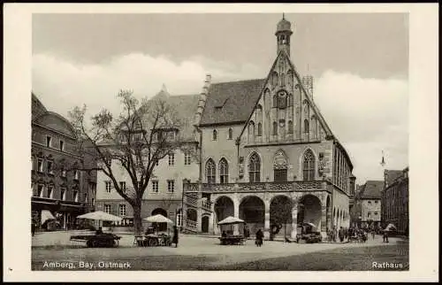 Ansichtskarte Amberg Rathaus, Marktstände 1934