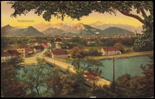 Ansichtskarte Rosenheim Brücke, Stadtpartie 1918