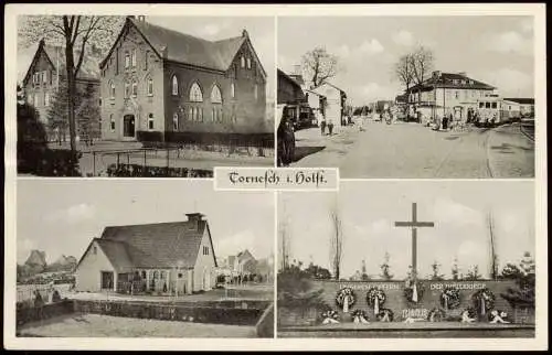 Ansichtskarte Tornesch 4 Bild Straße, Kapelle, Kriegerdenkmal 1956