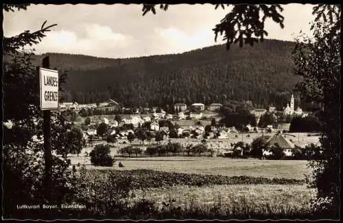 Ansichtskarte Bayerisch Eisenstein Stadt, Landesgrenze Schild 1962