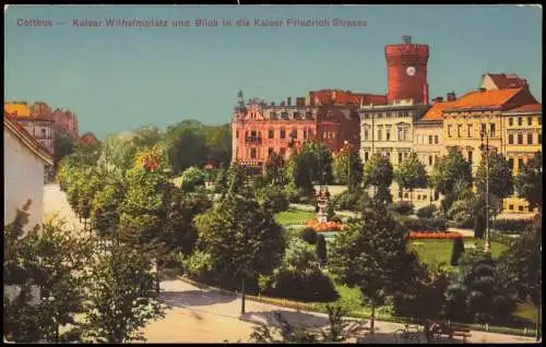 Cottbus Kaiser Wilhelmplatz und Blick in die Kaiser Friedrich Strasse. 1914