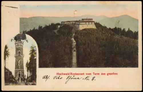 Ansichtskarte Oybin Hochwald-Restaurant vom Turm 2 Bild 1915  gel. Feldpost