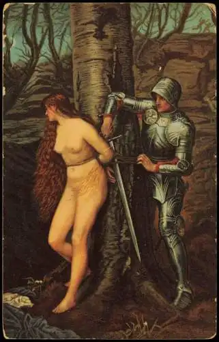 Ansichtskarte  The Knight Errant kunstwerk nackte Frau Ritter 1912