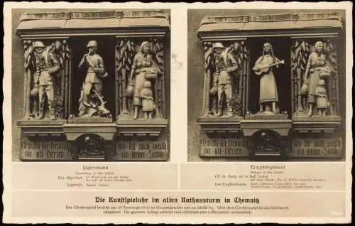 Ansichtskarte Chemnitz Die Kunstspieluhr im alten Rathausturm 2 Bild 1934