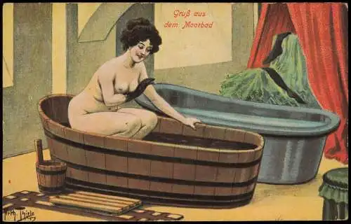 Ansichtskarte  Nackte Frau Moorbad - Künstlerkarte Arthur Thiele 1911
