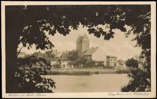 Ansichtskarte Malchin Fangelturm mit Mühlenteich. 1931