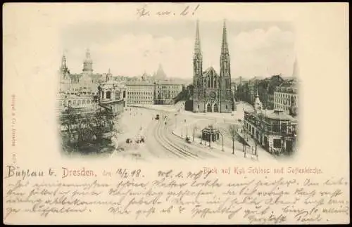 Ansichtskarte Innere Altstadt-Dresden Straße, Sophienkirche und Schloß 1898