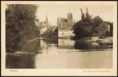 Postcard Breslau Wrocław Blick von der Universitätsbrücke. 1924