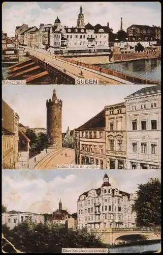 Ansichtskarte Guben Neissebrücke Dicker Turm u. Königstr. 1912