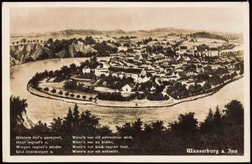 Ansichtskarte Wasserburg am Inn Stadt im Regen 1942