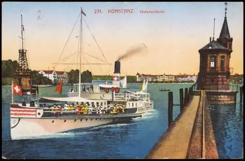 Ansichtskarte Konstanz Hafeneinfahrt - Dampfer 1926