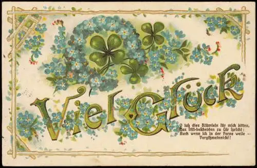 Ansichtskarte  Luck Glück Veilchen Kleeblätter Hufeisen 1911 Prägekarte