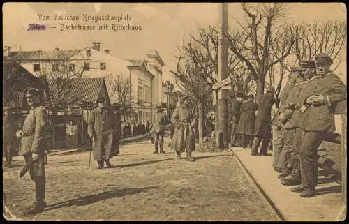 Mitau Jelgava Елгава Bachstrasse mit Ritterhaus 1917  gel. Feldpoststempel