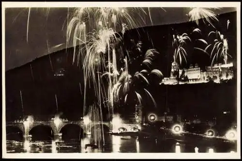 Ansichtskarte Heidelberg Feuerwerk bei Nacht 1956