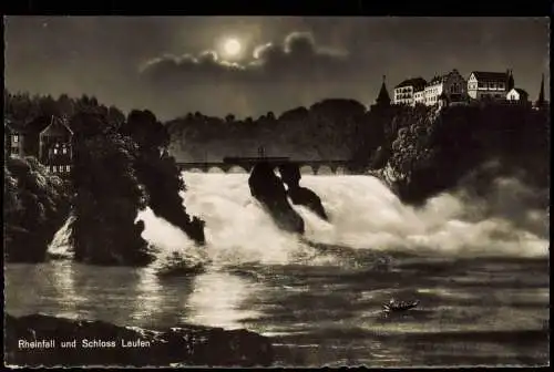 Neuhausen am Rheinfall Rheinfall und Schloss Laufen b Mondschein Fotokunst 1965