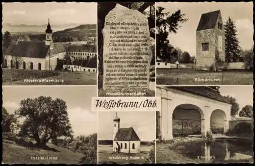 Ansichtskarte Wessobrunn MB Kloster, Römerturm, 3 Quellen 1961