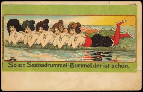 Künstlerkarte Frauen So ein Seebadrummel-Bummel der ist schön. 1911