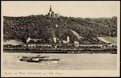 Bingen am Rhein Rhein Schiffe passieren Rochus Kapelle mit Villa Sachsen 1943