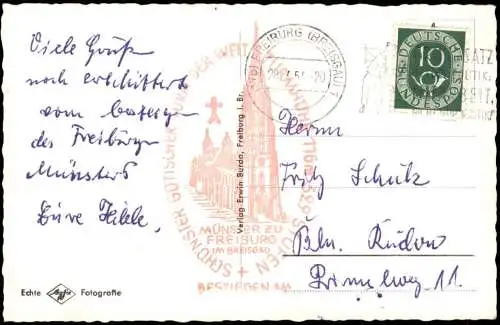 Ansichtskarte Freiburg im Breisgau Münster und Kaufhaus Erker 1954