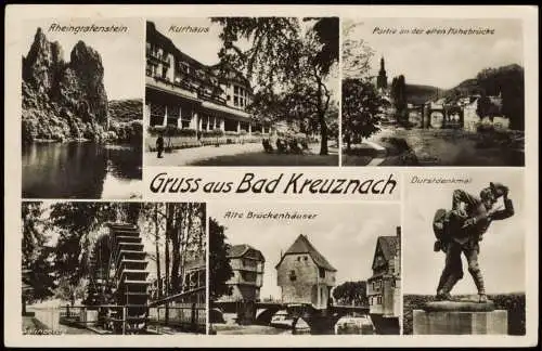 Ansichtskarte Bad Kreuznach Mehrbild-AK Orts- und Stadtteilansichten 1949   frankiert mit 10 Pf. Rheinland-Pfalz Briefmarke