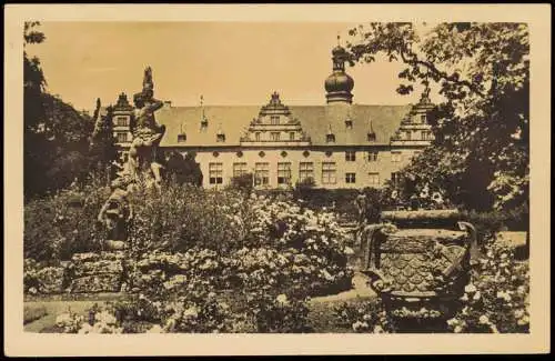 Ansichtskarte Weikersheim Schloss mit Schlossgarten 1950