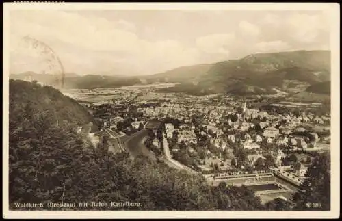 Waldkirch (Schwarzwald Breisgau) Panorama-  mit Ruine Kastelburg 1950