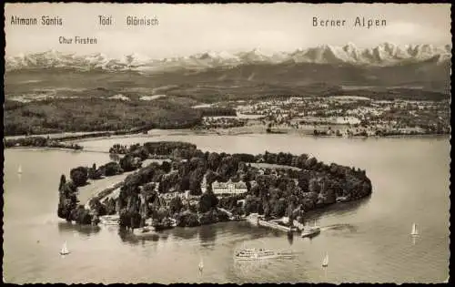 Insel Mainau-Konstanz Ortsansicht Panorama der Insel im Bodensee 1958