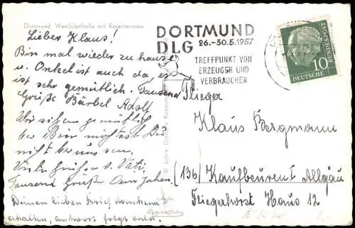 Ansichtskarte Dortmund Westfalenhalle mit Rosenterrasse 1957