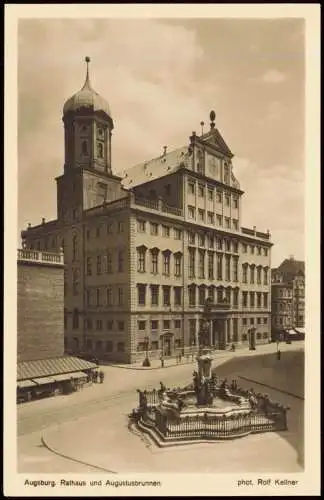 Ansichtskarte Augsburg Rathaus und Augustusbrunnen 1950