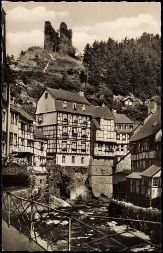 Ansichtskarte Monschau/Eifel Montjoie Ortsansicht, Rurpartie mit Haller 1956