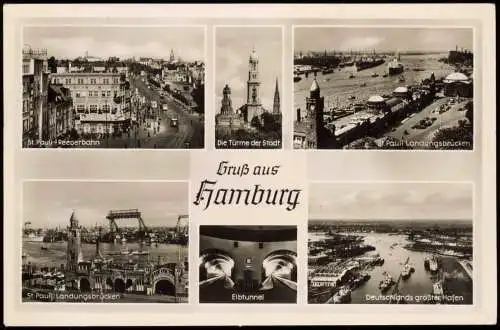 Ansichtskarte Hamburg Hamburg Mehrbild-AK u.a. Reeperbahn uvm. 1955